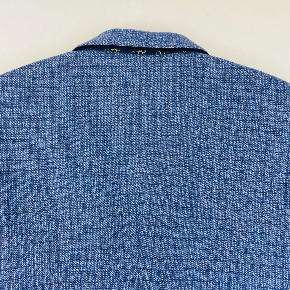 House of Cavani Mens Blue Textured Tweed Blazer Jacket UK 40R Floral Lining - Picture 12 of 13